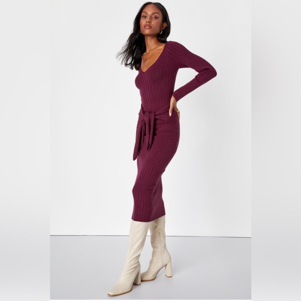 Lulus ribbed Tie-front maxi sweater dress